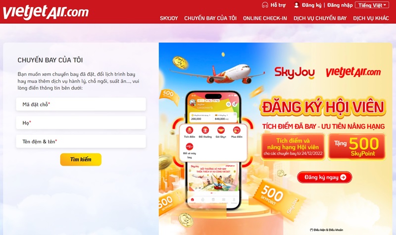 Hoàn vé trực tuyến Vietjet Air qua website