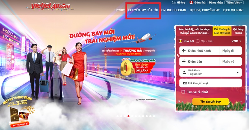 Cách mua thêm hành lý ký gửi Vietjet trên trang web